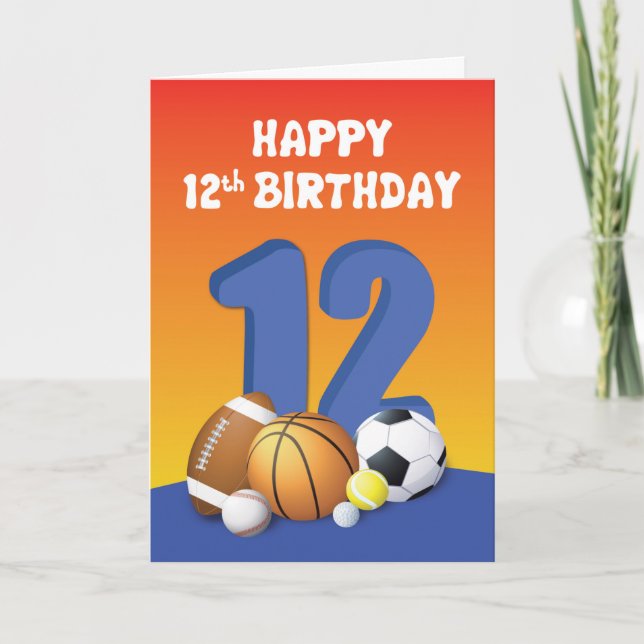 Tarjeta Boy 12th Birthday Sports Balls (Anverso)