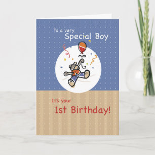 Tarjeta Boy 1 Aniversario del Globo de Oso de Teddy