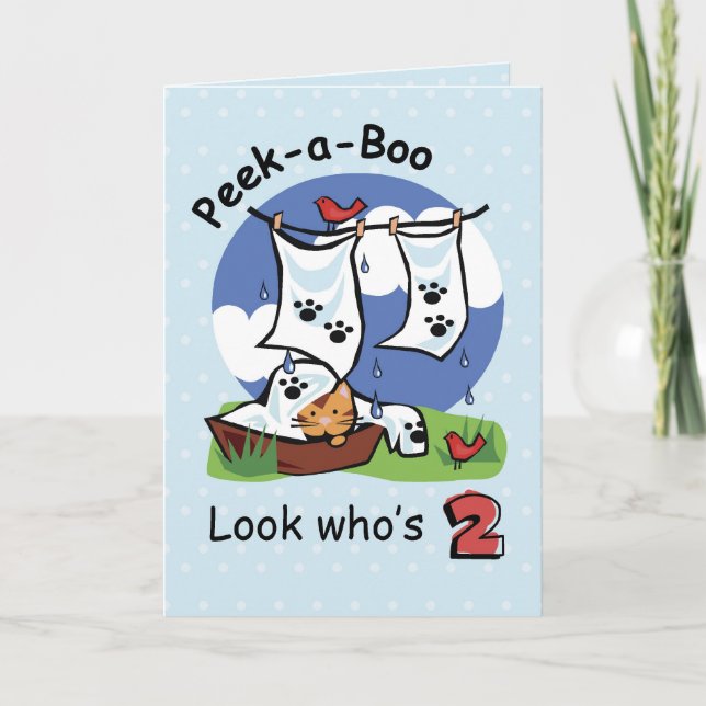 Tarjeta Boy 2º cumpleaños, Peek-a-Boo Kitten (Anverso)