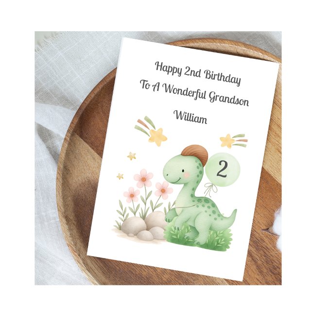 Tarjeta Boy 2nd Birthday Green Orange Dinosaur Card (Subido por el creador)