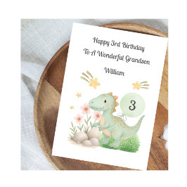 Tarjeta Boy 3rd Birthday Green Orange Dinosaur Card