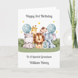 Tarjeta Boy 3rd Birthday Safari Leaf Animals Card