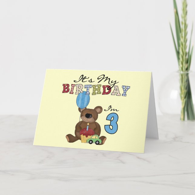 Tarjeta Boy Bear camisetas y regalos de tercer cumpleaños (Anverso)