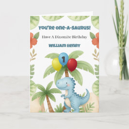 Tarjeta Boy Dinosaur One A Saurus 1st Birthday Card