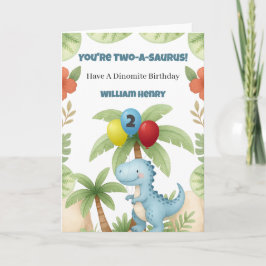 Tarjeta Boy Dinosaur Two A Saurus 2nd Birthday Card