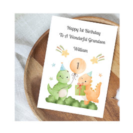 Tarjeta Boy First Birthday Balloon Dinosaurs Card