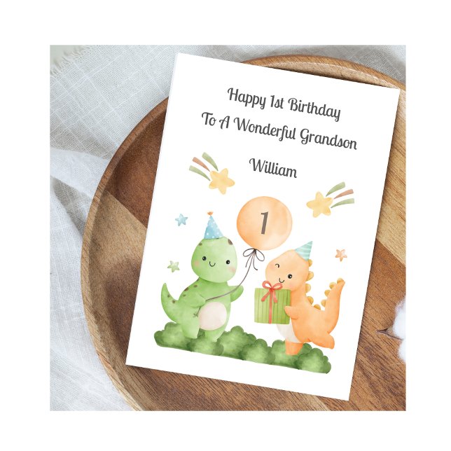 Tarjeta Boy First Birthday Balloon Dinosaurs Card (Subido por el creador)