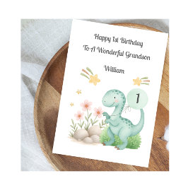 Tarjeta Boy First Birthday Blue Dinosaur Card
