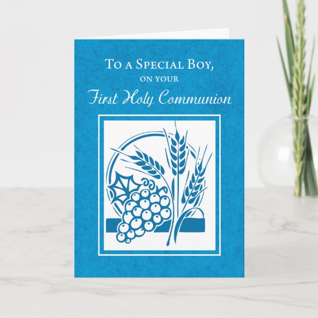 Tarjeta Boy First Communition Trigo, Uvas Azules (Anverso)