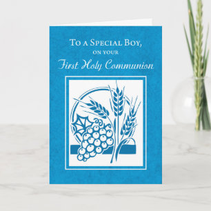 Tarjeta Boy First Communition Trigo, Uvas Azules