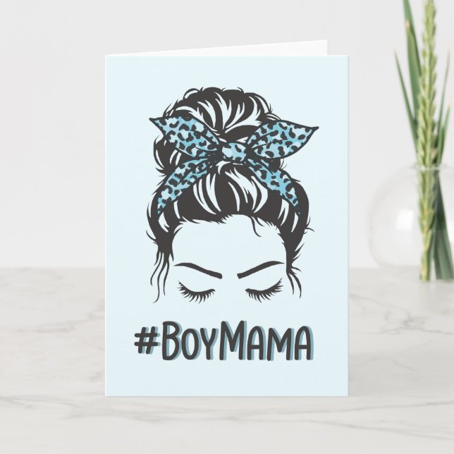 Tarjeta Boy Mama Messy Bun Boy Mom Gifts (Anverso)
