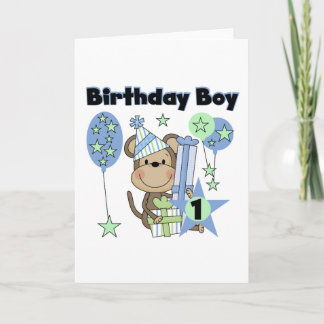 Tarjeta Boy Monkey con regalos Primer cumpleaños