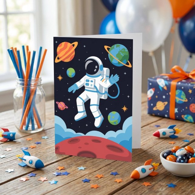 Tarjeta Boy Outer Space Astronaut Birthday  (Subido por el creador)