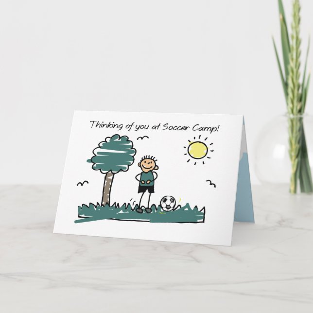 Tarjeta Boy Soccer Camp Stick Pensamiento de ti (Anverso)