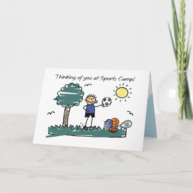 Tarjeta Boy Sports Camp Stick Figura Pensando en ti (Anverso)