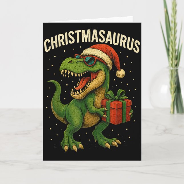 Tarjeta Boys Christmasaurus Christmas Dinosaur Dino Family (Anverso)
