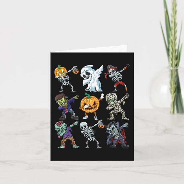 Tarjeta Boys Halloween Skeleton Jack O Lantern Zombie Dab (Anverso)