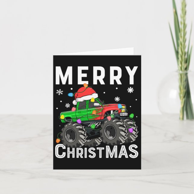 Tarjeta Boys Monster Camión Feliz Navidad Santa Hat Toddl (Anverso)