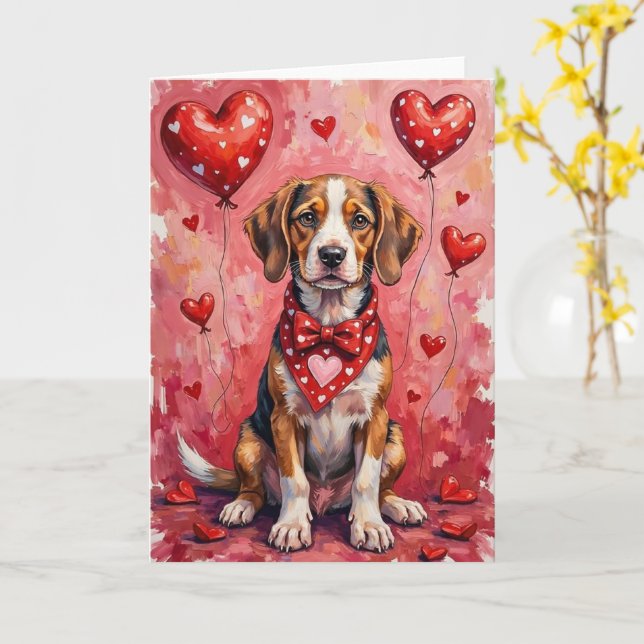 Tarjeta Bracco Italiano Valentine Dog Sitting with Hearts  (flor amarilla)