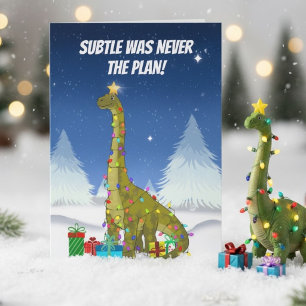 Tarjeta Brachiosaurus divertido árbol de Navidad dinosauri