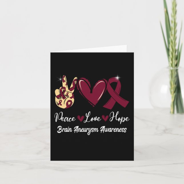 Tarjeta Brahim Aneurysm Awareness Peace Love Hope Burgundy (Anverso)