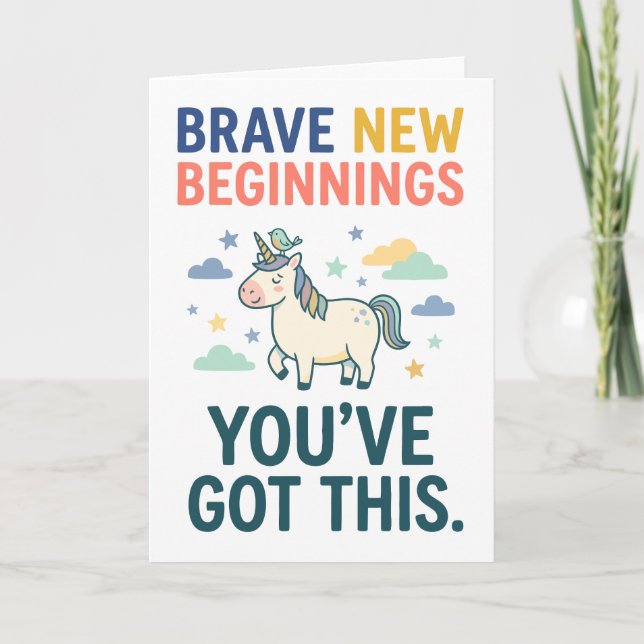 Tarjeta Brave New Beginnings Unicorn Encouragement Quote (Anverso)