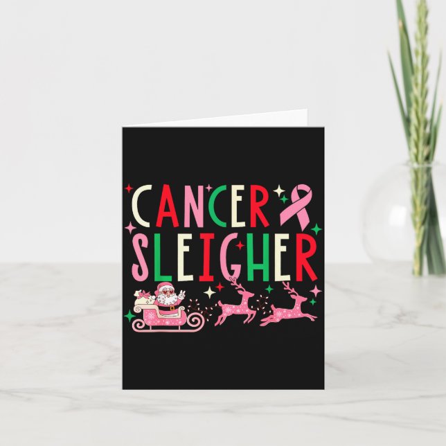 Tarjeta Breast Cancer Christmas Nk Ribbon Santa Sleigh Rei (Anverso)
