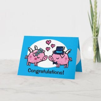 Tarjeta Brida de cerdo volador y Groom personalizable