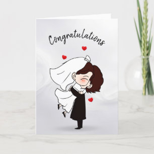 Tarjeta Brida y Groom On White Resumen