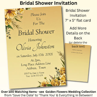 Tarjeta Bridal Shower Invitation - Golden Yellow Flowers