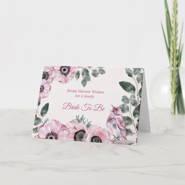 Tarjeta Bridal Shower Pink Bird Floral (Anverso)