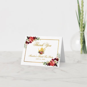 Tarjeta Bridal Shower Tea Fiesta Burgundy Boho Floral Note