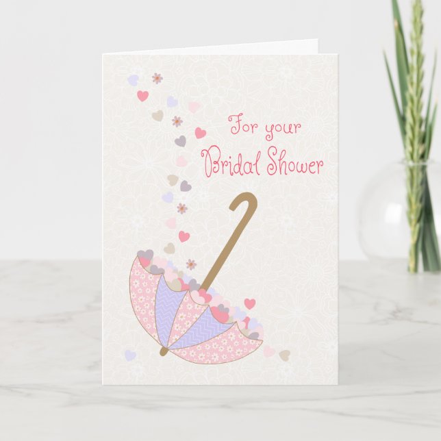 Tarjeta Bridal Shower Umbrella with Hearts and Flowers (Anverso)
