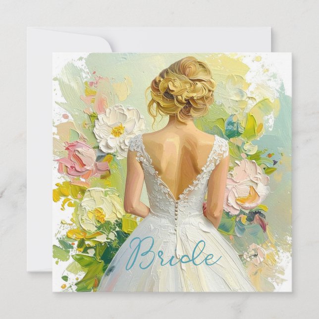 Tarjeta Bridal Shower White Vress sobre fondo abstracto (Anverso)