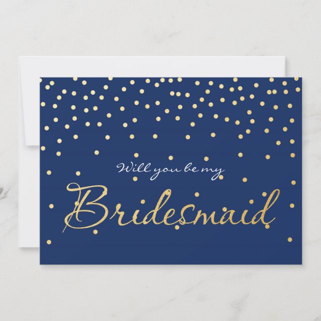 TARJETA BRIDESMAID de puntos de confetti azul y Re (Anverso)