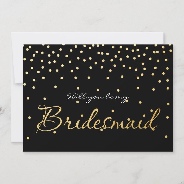 TARJETA BRIDESMAID de puntos de confetti negro y R (Anverso)