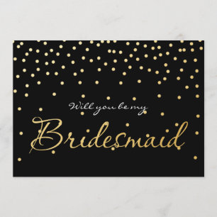 TARJETA BRIDESMAID de puntos de confetti negro y R