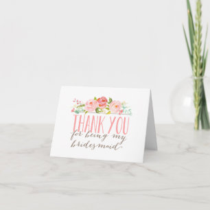 Tarjeta Bridesmaid Floral Gracias Perdido