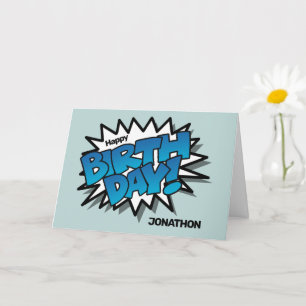Tarjeta Bright Blue Comic Text - Happy Birthday