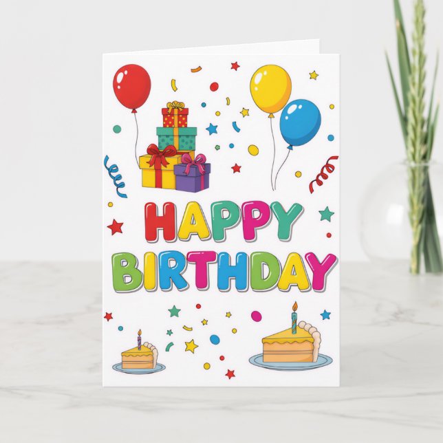 Tarjeta Bright & Cheerful Cartoon “Happy Birthday” Card (Anverso)
