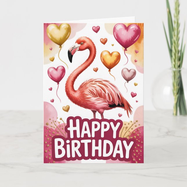 Tarjeta Bright & Cute Flamingo Birthday (Anverso)