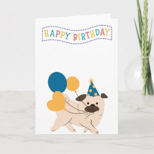 Tarjeta Bright & Cute Pug Birday