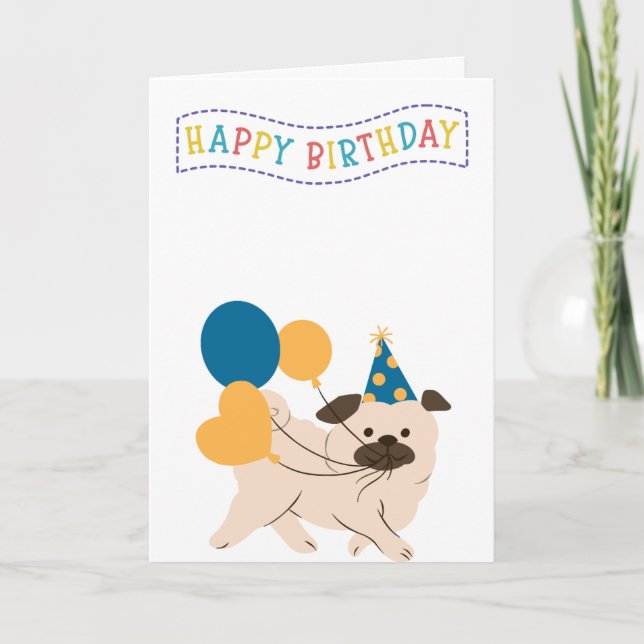 Tarjeta Bright & Cute Pug Birday (Anverso)