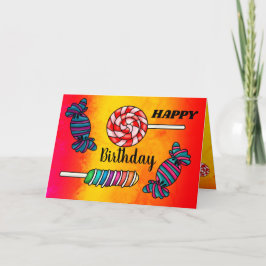 Tarjeta Bright Lollipop Candy Sweet Tret Feliz cumpleaños