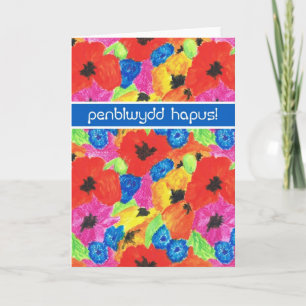 Tarjeta Bright Poppies Birday Card, Welsh Greet