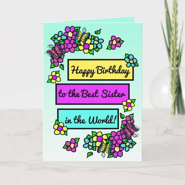 Tarjeta Bright Pretty Whimsical Birthday for Sister (Anverso)