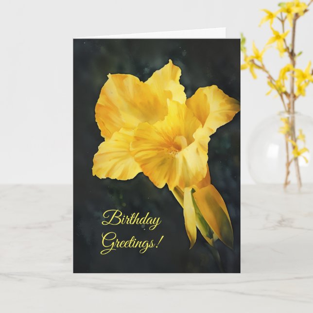 Tarjeta Bright Yellow Lily Flower Art Birday (flor amarilla)