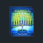 Tarjeta Brillante Azul Presupuestario Hanukkah Men<br><div class="desc">"Brilla brillante toda la temporada". El guión de la caligrafía blanca y un ilustracion artístico y de fotos de primera mano de una menorah azul brillante, colorida, te ayudan a iniciar las vacaciones de Hanukkah. Sienta el calor y la alegría de la temporada de vacaciones cada vez que envíes esta...</div>