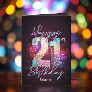 Tarjeta Brillante Chic Moderno Disco Baile Cumpleaños 21
