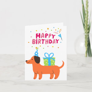 Tarjeta Brillante, colorida y divertida salchicha Perro fe